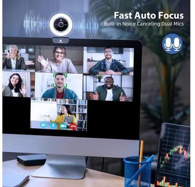 Alt view image 6 of 7 - Zoomable Webcam with Remote Control, 1080P 60FPS Streaming with Ring Light and Microphone, Pro USB Webcam with 5X Digital Zoom and Privacy Cover for Zoom/Skype/Teams/PC/Laptop/Mac