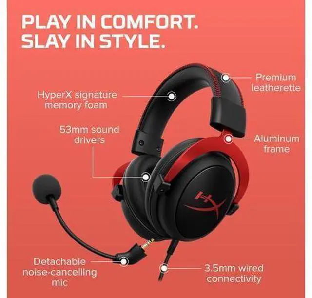 Alt view image 7 of 7 - Cloud II Gaming Headset - 7.1 Surround Sound - Memory Foam Ear Pads - Durable Aluminum Frame - Multi Platform Headset - Works with PC, PS4, PS4 PRO, Xbox One, Xbox One S - Red (KHX-HSCP-RD)