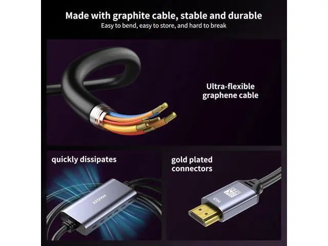 Alt view image 5 of 7 - 8K HDMI to Displayport Cable, 4K@120Hz HDMI 2.1 to Displayport 1.4 Adapter, USB Power, for Laptops, Discrete GPUs, PS5, and Xbox Series X, and Gaming Monitors