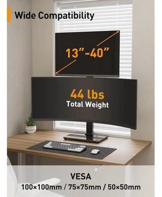 Alt view image 3 of 7 - Perlegear Monitor Stand, Dual Monitor Mount for Two 13-40 inch Screens, Vertical Monitor Stand with 360 Degree Rotation, Swivel and Tilt, 13 Height Settings, Max VESA 100x100mm, PGTVS30