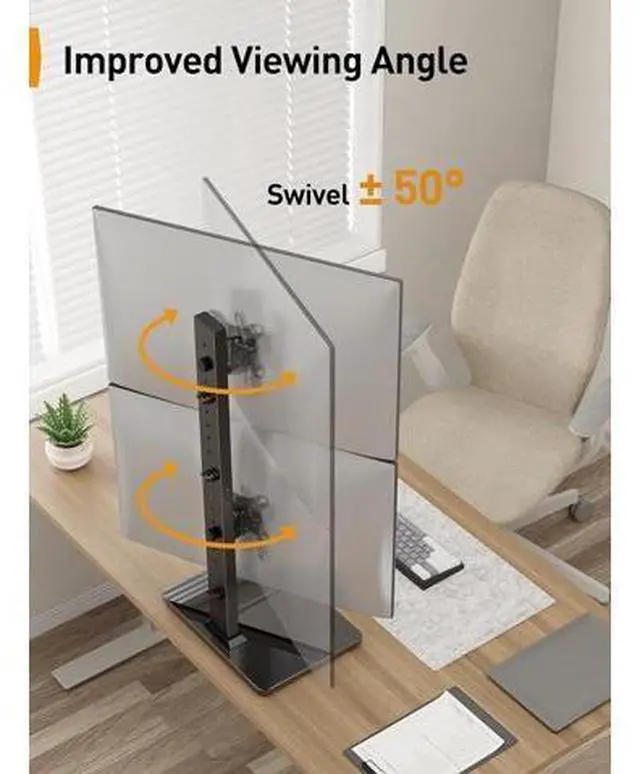 Alt view image 7 of 7 - Perlegear Monitor Stand, Dual Monitor Mount for Two 13-40 inch Screens, Vertical Monitor Stand with 360 Degree Rotation, Swivel and Tilt, 13 Height Settings, Max VESA 100x100mm, PGTVS30