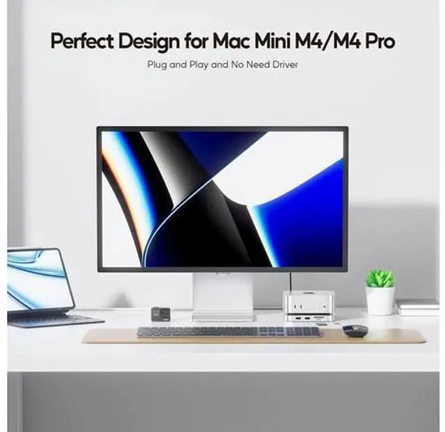 Alt view image 2 of 7 - Mac mini M4 Dock with 4TB M.2 SSD Enclosure (SSD NOT Included) Mac mini M4/ M4 Pro Hub Stand with HDMI 4K@60Hz 2024 MacMini USB C Hub Accessories 3 USB A 2.0 SD/TF 3.5mm Audio