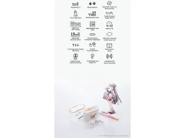 Alt view image 7 of 7 - Moondrop NEKOCAKE Girls Frontline TWS IEMs True Wireless Earphones Support ANC A2DP/AVRCP/HFP/HSP/SBC/AAC Active Noise Canceling Earbuds