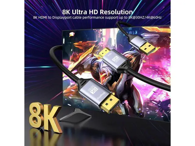 Alt view image 3 of 7 - 8K HDMI to Displayport Cable, 4K@120Hz HDMI 2.1 to Displayport 1.4 Adapter, USB Power, for Laptops, Discrete GPUs, PS5, and Xbox Series X, and Gaming Monitors