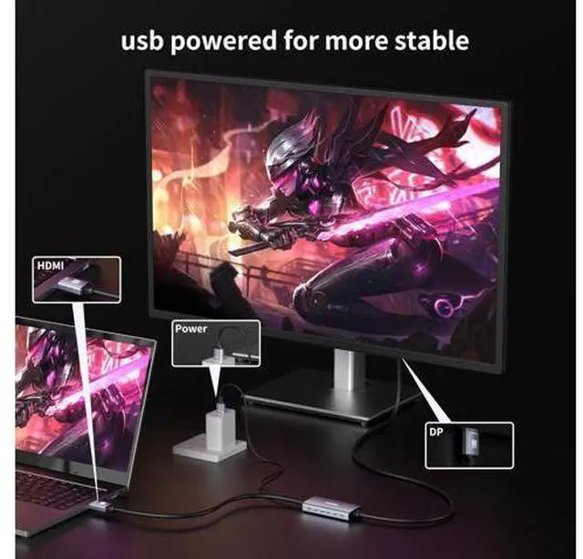Alt view image 6 of 7 - 8K HDMI to Displayport Cable, 4K@120Hz HDMI 2.1 to Displayport 1.4 Adapter, USB Power, for Laptops, Discrete GPUs, PS5, and Xbox Series X, and Gaming Monitors