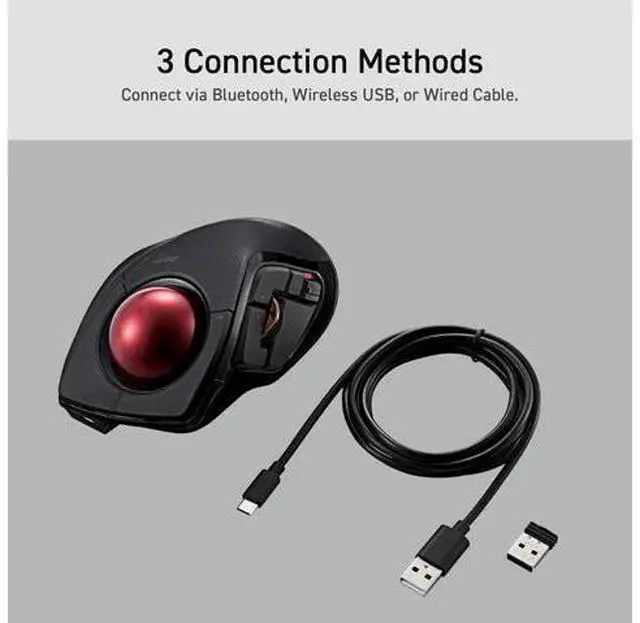 Alt view image 5 of 7 - ELECOM DEFT PRO Trackball Mouse, Wired, Wireless, Bluetooth 3 Types Connection, Ergonomic Design, 8-Button Function, Red Ball, Windows11, MacOS (M-DPT1MRXBK)