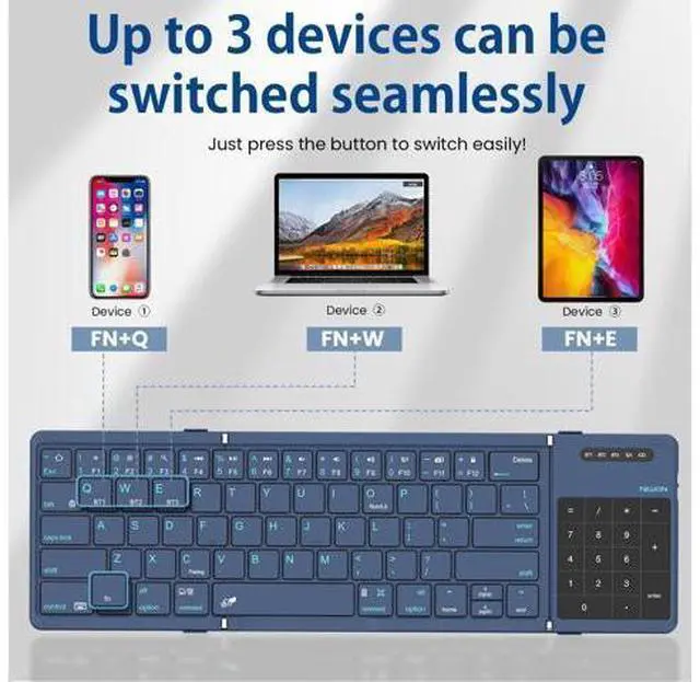 Alt view image 3 of 6 - Nillkin Pocket Foldable Wireless Keyboard with Touchpad Number Pad for Travel Trip Meeting for Tablets Fold Phone Laptop PC, Full Size (Small) Magnetic Folding Keyboard (Blue)