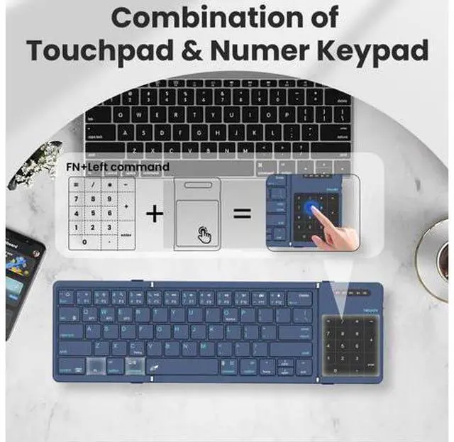 Alt view image 4 of 6 - Nillkin Pocket Foldable Wireless Keyboard with Touchpad Number Pad for Travel Trip Meeting for Tablets Fold Phone Laptop PC, Full Size (Small) Magnetic Folding Keyboard (Blue)