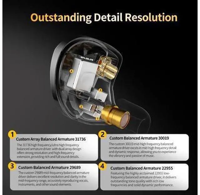 Alt view image 5 of 7 - KZ AS10 PRO in-Ear Earphones 5BA Wired Earbuds with Mirror Polygon Faceplate, 2 Pin Detachable Cable for Gaming Audiophile Musicians, HiFi Bass Noise IsolationBlackNo Mic
