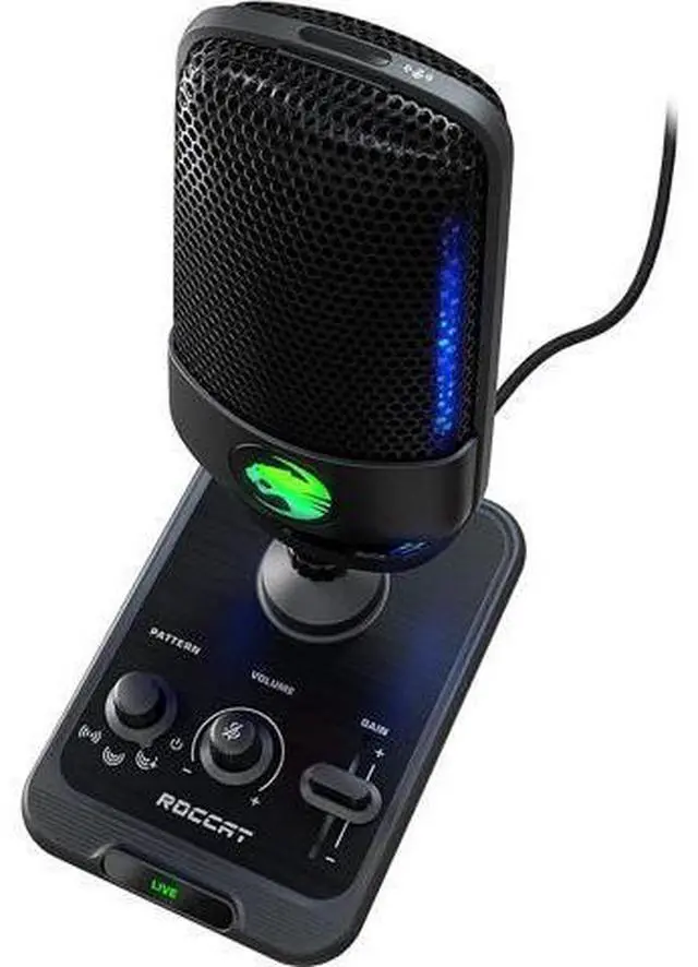 Alt view image 2 of 7 - ROCCAT Torch USB Microphone, Studio-Grade Audio, PC Computer Gaming Wired Mic, RGB AIMO Lighting with Indicator, for Streaming, Recording, Podcasting, Quick Mute, Boom Arm Compatible, Black