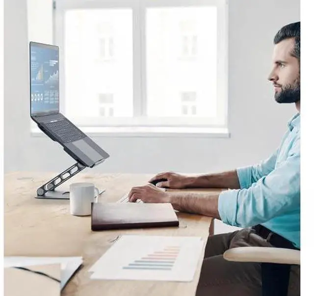 Alt view image 2 of 7 - Multi-Angle Aluminum Laptop Stand Ergonomic Notebook Riser Suitable for MacBook HP Fits Most laptops up to 16 (JTS127)