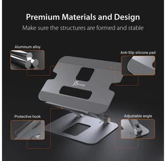 Alt view image 5 of 7 - Multi-Angle Aluminum Laptop Stand Ergonomic Notebook Riser Suitable for MacBook HP Fits Most laptops up to 16 (JTS127)