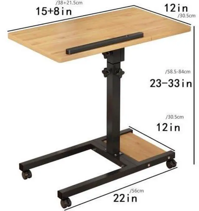Alt view image 2 of 7 - Laptop Desk Stand for Bed Portable Desk Overbed Bedside Mobile Laptop Table Rolling Foldable Table Adjustable Height with Locked Wheels & Mouse Pad for Office Sofa (Natural Color)