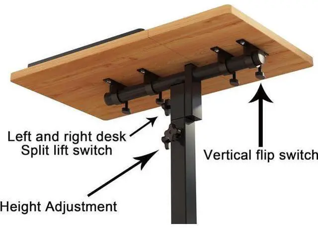 Alt view image 4 of 7 - Laptop Desk Stand for Bed Portable Desk Overbed Bedside Mobile Laptop Table Rolling Foldable Table Adjustable Height with Locked Wheels & Mouse Pad for Office Sofa (Natural Color)