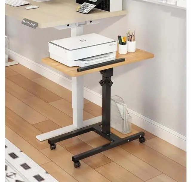 Alt view image 5 of 7 - Laptop Desk Stand for Bed Portable Desk Overbed Bedside Mobile Laptop Table Rolling Foldable Table Adjustable Height with Locked Wheels & Mouse Pad for Office Sofa (Natural Color)