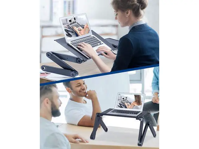 Alt view image 3 of 7 - Adjustable Laptop Desk, Laptop Stand for Bed Portable Lap Desk Foldable Table Workstation Notebook Riser with Mouse Pad, Ergonomic Computer Tray Reading Holder Bed Tray Standing Desk