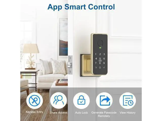 Alt view image 4 of 7 - Fingerprint Door Lock 5-in-1 Biometric Smart Lock with Keypad, App Control, Key, Auto-Lock, Electronic Anti-Lock Keyless Entry for Bedroom, Office, Indoor Use Gold