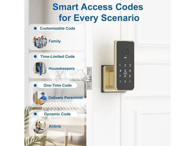 Alt view image 5 of 7 - Fingerprint Door Lock 5-in-1 Biometric Smart Lock with Keypad, App Control, Key, Auto-Lock, Electronic Anti-Lock Keyless Entry for Bedroom, Office, Indoor Use Gold