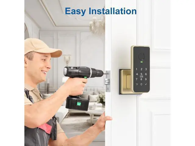 Alt view image 7 of 7 - Fingerprint Door Lock 5-in-1 Biometric Smart Lock with Keypad, App Control, Key, Auto-Lock, Electronic Anti-Lock Keyless Entry for Bedroom, Office, Indoor Use Gold