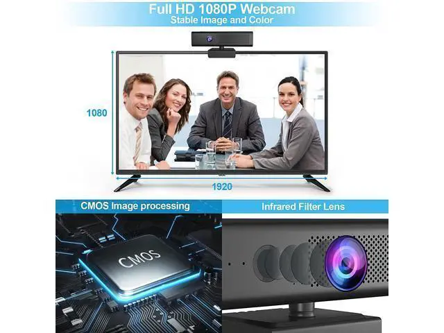 Alt view image 3 of 7 - Webcam with Speakers and Mic, Full HD 1080P/30FPS Computer Camera for Streaming Video Conference , 4 Noise-Cancelling Mics, Privacy Cover, 90°FOV, USB-A, Webcam for PC Desktop Monitor Laptop