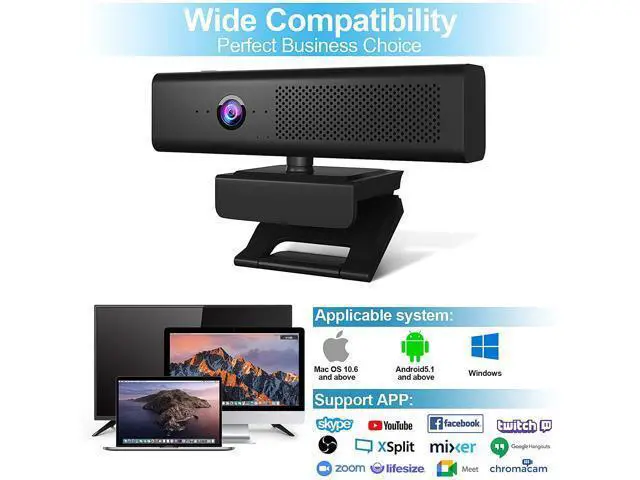 Alt view image 6 of 7 - Webcam with Speakers and Mic, Full HD 1080P/30FPS Computer Camera for Streaming Video Conference , 4 Noise-Cancelling Mics, Privacy Cover, 90°FOV, USB-A, Webcam for PC Desktop Monitor Laptop