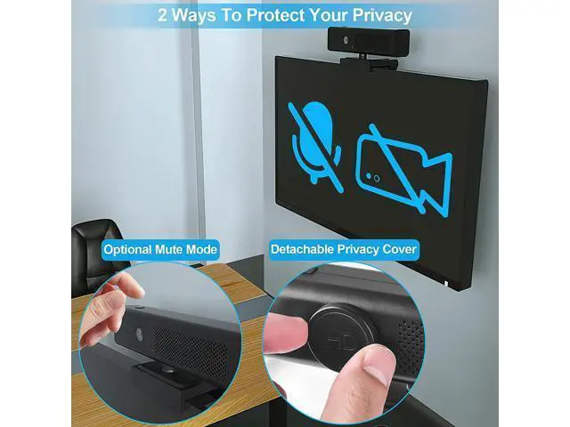 Alt view image 7 of 7 - Webcam with Speakers and Mic, Full HD 1080P/30FPS Computer Camera for Streaming Video Conference , 4 Noise-Cancelling Mics, Privacy Cover, 90°FOV, USB-A, Webcam for PC Desktop Monitor Laptop