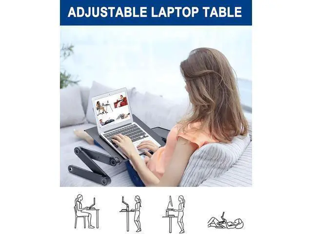 Alt view image 2 of 7 - Adjustable Laptop Desk, Laptop Stand for Bed Portable Lap Desk Foldable Table Workstation Notebook Riser with Mouse Pad, Ergonomic Computer Tray Reading Holder Bed Tray Standing Desk