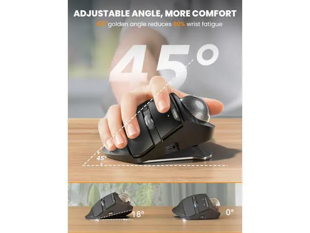 Alt view image 2 of 7 - MAM1 Pro Ergonomic Wireless Trackball Mouse, Adjustable 0°/18° Angle, Thumb Control, Quiet Clicks, 3 Multi-Device Bluetooth & USB Receiver, Rechargeable Mouse for Office, Windows Mac