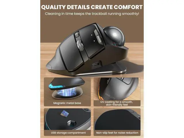 Alt view image 6 of 7 - MAM1 Pro Ergonomic Wireless Trackball Mouse, Adjustable 0°/18° Angle, Thumb Control, Quiet Clicks, 3 Multi-Device Bluetooth & USB Receiver, Rechargeable Mouse for Office, Windows Mac