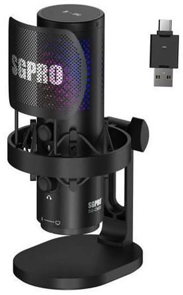 Main image of Wireless USB Microphone for Streaming, Podcast, SG-CM25 Gaming Condenser Mic with RGB, Noise Cancellation, Tap to Mute, 24-bit/48kHz Recording, Includes Shock Mount & Pop Filter (PC/Mac/Mobile)