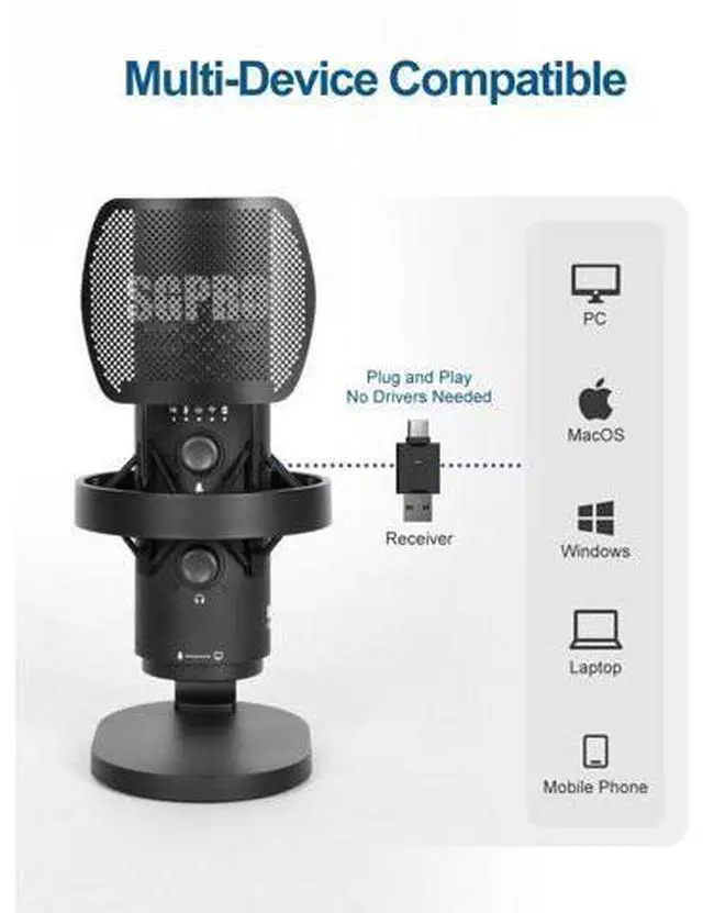 Alt view image 2 of 7 - Wireless USB Microphone for Streaming, Podcast, SG-CM25 Gaming Condenser Mic with RGB, Noise Cancellation, Tap to Mute, 24-bit/48kHz Recording, Includes Shock Mount & Pop Filter (PC/Mac/Mobile)