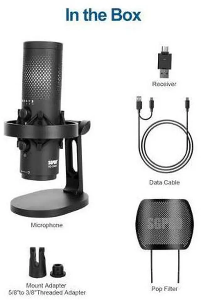 Alt view image 6 of 7 - Wireless USB Microphone for Streaming, Podcast, SG-CM25 Gaming Condenser Mic with RGB, Noise Cancellation, Tap to Mute, 24-bit/48kHz Recording, Includes Shock Mount & Pop Filter (PC/Mac/Mobile)