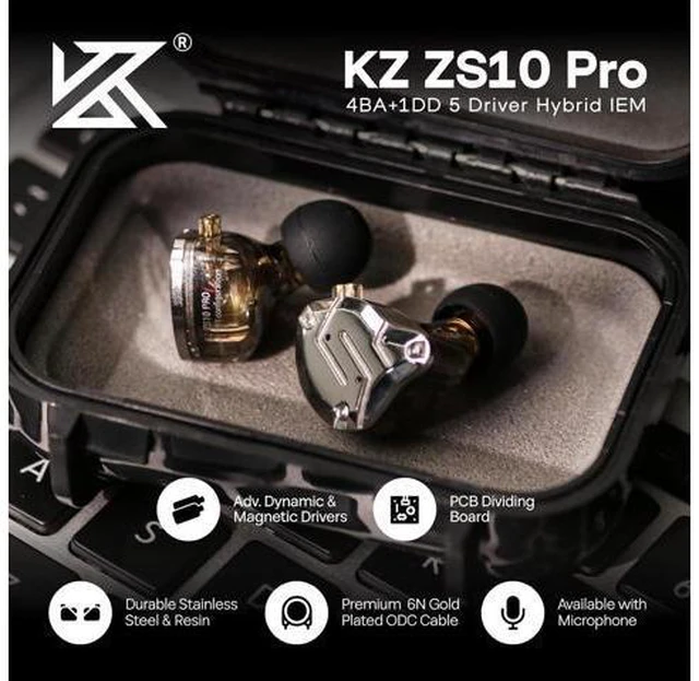 Alt view image 2 of 7 - KZ ZS10 Pro 4BA+1DD 5 Driver in Ear Monitor HiFi Wired Earbuds Gaming Earbuds Hybrid IEM Earphones with Stainless Steel Faceplate Detachable Cable for Musician(Without Mic Black)