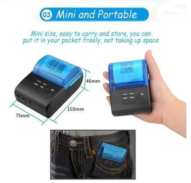 Alt view image 5 of 6 - Yoidesu Mini Receipt Printer,58mm Portable Bluetooth Mobile Thermal Printer Compatible with Android VISTA Linux,Bluetooth 4.0 Label Printer (US Plug)
