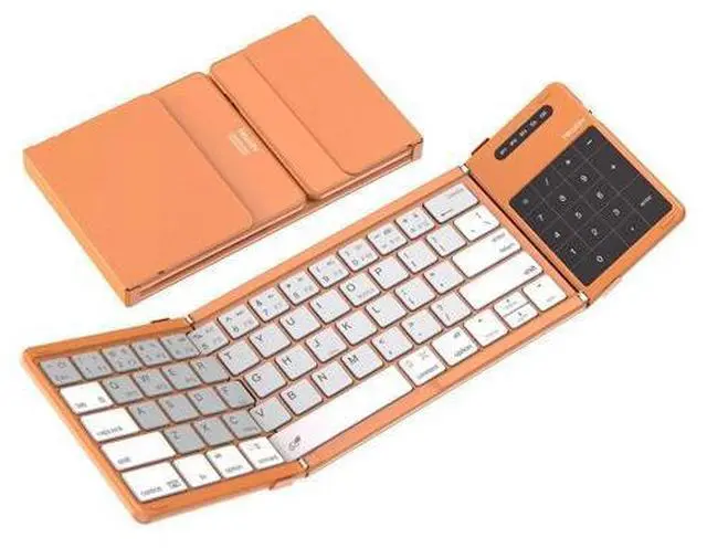 Main image of Pocket Foldable Wireless Keyboard with Touchpad Number Pad for Travel Bussiness Trip Meeting for Tablets Fold Phone Laptop Computer, Full Size (Small) Magnetic Folding Keyboard