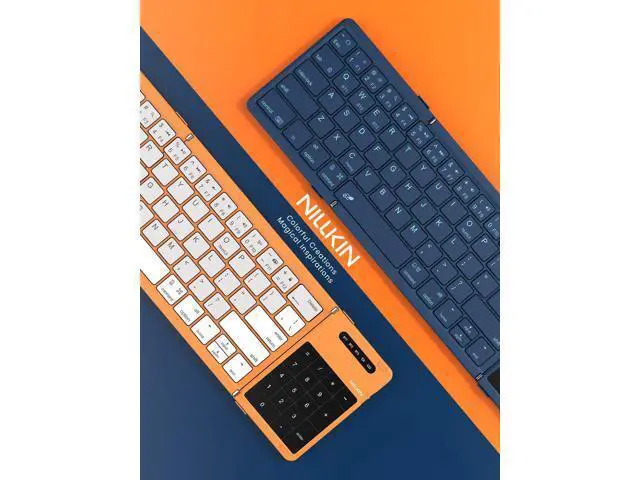 Alt view image 2 of 6 - Pocket Foldable Wireless Keyboard with Touchpad Number Pad for Travel Bussiness Trip Meeting for Tablets Fold Phone Laptop Computer, Full Size (Small) Magnetic Folding Keyboard
