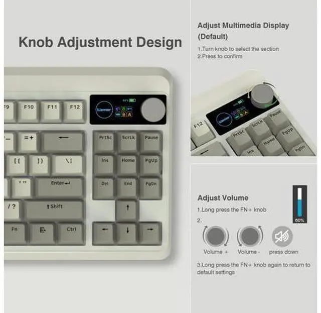 Alt view image 3 of 7 - Womier Retro 75% Gaming Keyboard with OLED Display&Knob, M87 Pro Bluetooth 5.1/2.4GHz /USB-C Wireless Mechanical Keyboard with Hot-Swappable Custom Switch, Compact Gamer RGB Keyboard-Grey