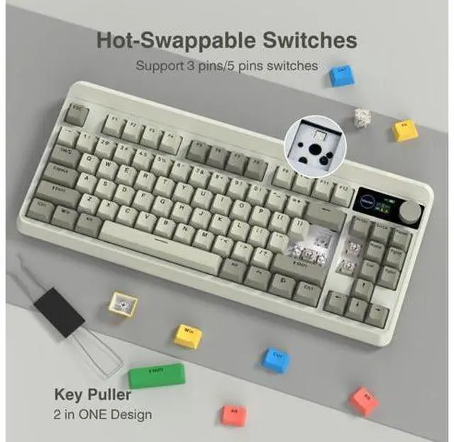 Alt view image 5 of 7 - Womier Retro 75% Gaming Keyboard with OLED Display&Knob, M87 Pro Bluetooth 5.1/2.4GHz /USB-C Wireless Mechanical Keyboard with Hot-Swappable Custom Switch, Compact Gamer RGB Keyboard-Grey