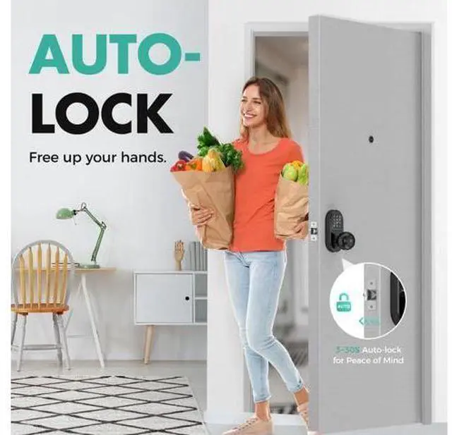 Alt view image 2 of 7 - Smart Door Knob with Keypad,5-in-1 Biometric Fingerprint Door Lock,Keyless Entry Door Lock for Bedroom Office Apartment,App Control,Auto Lock,Fits Standard Doors,Dark Black