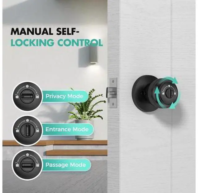 Alt view image 4 of 7 - Smart Door Knob with Keypad,5-in-1 Biometric Fingerprint Door Lock,Keyless Entry Door Lock for Bedroom Office Apartment,App Control,Auto Lock,Fits Standard Doors,Dark Black