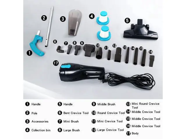 Alt view image 6 of 7 - Intercleaner Corded Vacuum Cleaner, 15KPa Powerful Suction with 400W Motor, 12 in 1 Lightweight Bagless Stick Vac with Handheld, Ultra Quiet, for Hardwood Floor Carpet Car Pet Hair
