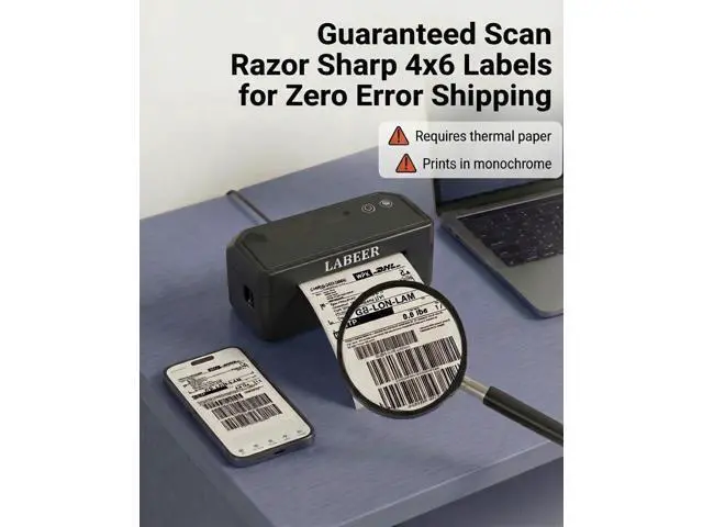 Alt view image 3 of 5 - Labeer Bluetooth Thermal Label Printer, 4x6 Wireless Label Printer for Shipping Packages, Small Business Office or Home, Compatible with Windows/Mac/Android/iOS//Ebay/Shopify/Etsy/USPS