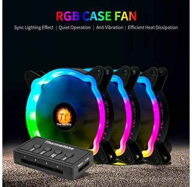 Alt view image 3 of 7 - Thermaltake 120mm RGB Silent Case Fan with ARGB Controlling Hub Sync Lighting Effect 20 Lighting Modes 34.24 CFM 1300RPM, 3 Packs