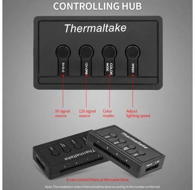 Alt view image 5 of 7 - Thermaltake 120mm RGB Silent Case Fan with ARGB Controlling Hub Sync Lighting Effect 20 Lighting Modes 34.24 CFM 1300RPM, 3 Packs