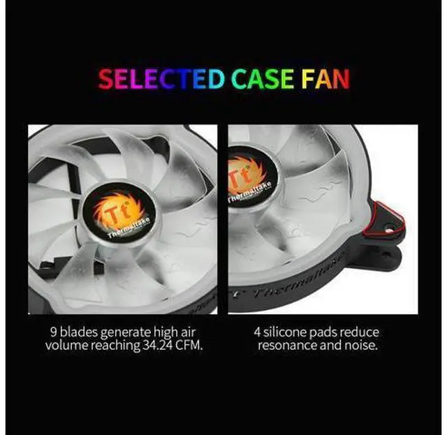 Alt view image 6 of 7 - Thermaltake 120mm RGB Silent Case Fan with ARGB Controlling Hub Sync Lighting Effect 20 Lighting Modes 34.24 CFM 1300RPM, 3 Packs