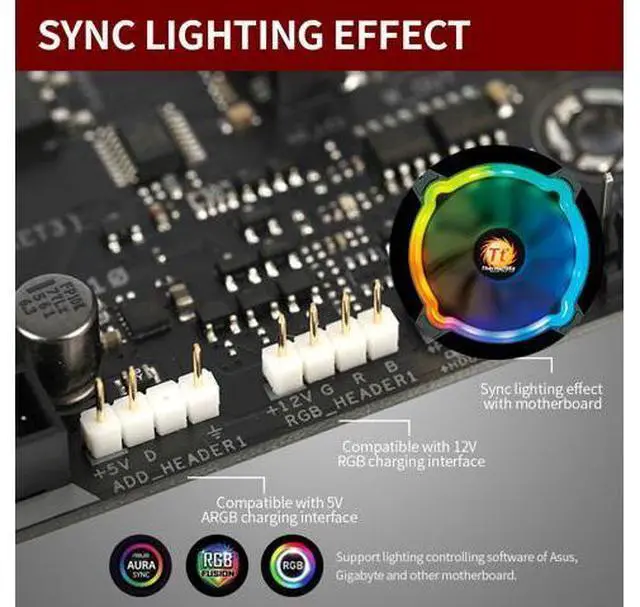 Alt view image 4 of 7 - Thermaltake 120mm RGB Silent Case Fan with ARGB Controlling Hub Sync Lighting Effect 20 Lighting Modes 34.24 CFM 1300RPM, 3 Packs