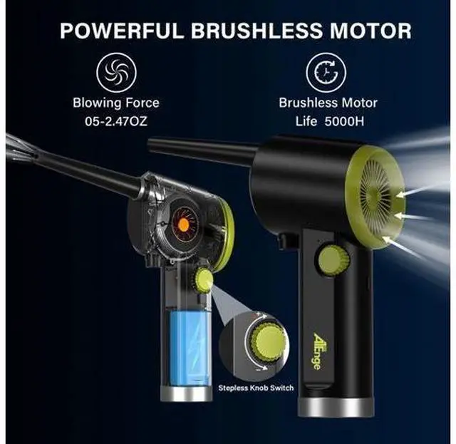 Alt view image 2 of 5 - Compressed Air Duster, Electric Air Duster, Handheld Cordless Air Duster, Stepless Speed Motor, 6000mAh Rechargeable Air Blower, Type-C Fast Charge, for Computer, Keyboard, Pet House