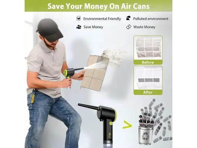 Alt view image 3 of 5 - Compressed Air Duster, Electric Air Duster, Handheld Cordless Air Duster, Stepless Speed Motor, 6000mAh Rechargeable Air Blower, Type-C Fast Charge, for Computer, Keyboard, Pet House