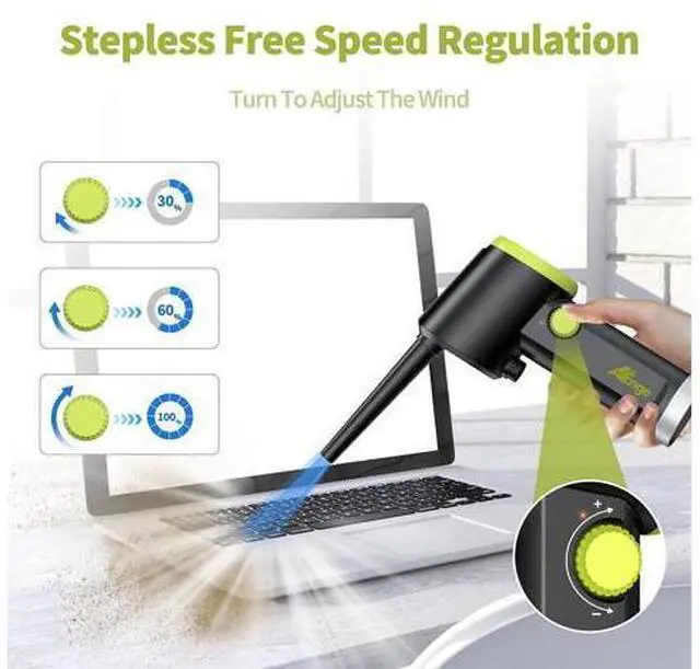 Alt view image 4 of 5 - Compressed Air Duster, Electric Air Duster, Handheld Cordless Air Duster, Stepless Speed Motor, 6000mAh Rechargeable Air Blower, Type-C Fast Charge, for Computer, Keyboard, Pet House
