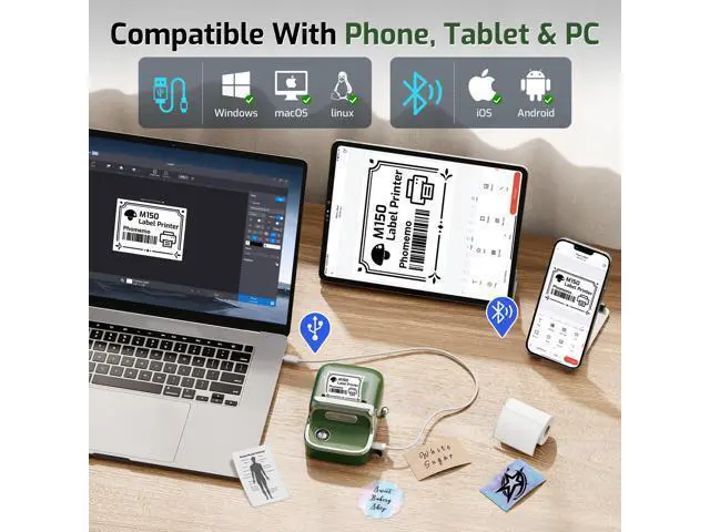 Alt view image 3 of 5 - Phomemo M150 Label Maker, Bluetooth Thermal Label Maker Machine with Tape, Upgrade Mini Thermal Label Printer for Barcode, Address, Mailing, Compatible with Phone & PC